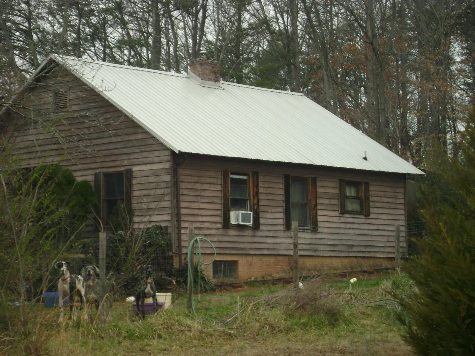 White metal roof on an old wood sided farmhouse, from a Metal Roof Installation job in Southold
